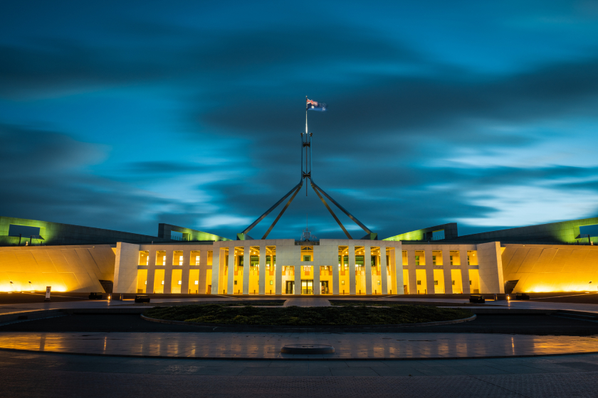 Australian parliament house at night 